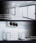 Built Tough Industrial Walk In Freezer Cold Storage Room Featuring Plug And Play Temperature Control For High Volume Food Processing And Bulk Warehouse Inventory Organization with dual-temperature system.