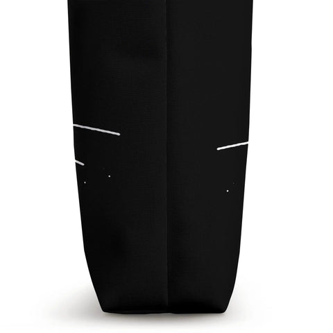 Side view of Harvesting Machine Tote Bag For Farmers And Gearheads With Funny Reaper Harvest Theme, black canvas detail