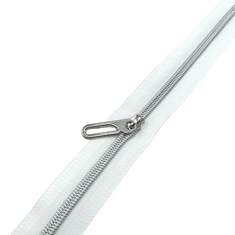 Close-up of Heavy Duty Size Five Zipper Pulls 30 Pack Metal Slider Heads for purses, bags, luggage, jackets, backpacks, and tents.