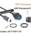 IP67 Waterproof USB 3.0 Type B Bulkhead Panel Mount Cable USB B Male To Female Extension Cable 5Gbps Built For Printers, PLCs, HMIs, CNCs, Industrial Cams And Machine Vision 0.3m ABS cap and gasket