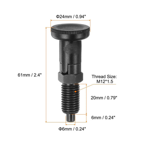 Plug And Play Push Fit Ballnose Spring Plunger With Solid Carbon Steel Build And Kickass Grip For Heavy Duty Industrial Setup That Slips Right Into Place Every Single Time, showing dimensions and thread size.