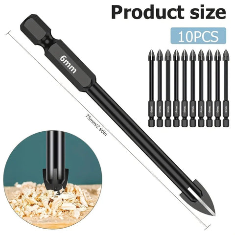 Top Shelf 10 Piece Drill Bit Set 6mm Heavy Duty Alloy Steel For Tile Porcelain Glass Marble showing detailed bits and hex shank.