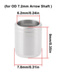 20X Protector Nock Collars And Protective Rings For Carbon Arrows OD 7.2mm Arrow Shaft Shield showing size measurements
