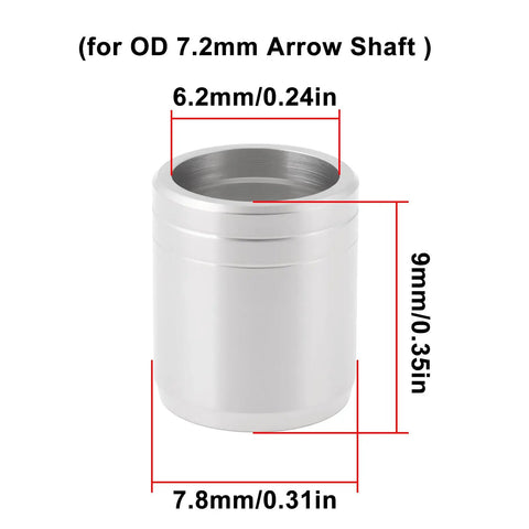 20X Protector Nock Collars And Protective Rings For Carbon Arrows OD 7.2mm Arrow Shaft Shield showing size measurements