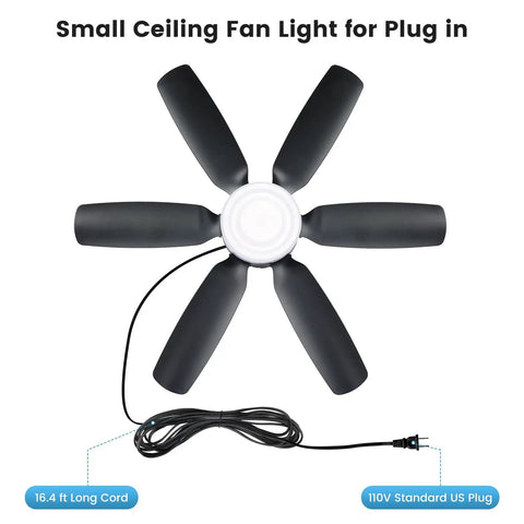 Outdoor 20.5 Inch Plug-In Ceiling Fan With Light For Gazebo And Patio-Ready Canopy Tent Porch Or RV - Five black blades and cord