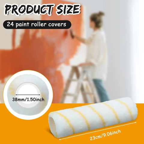 24 Pack Bulk Paint Roller Covers In Microfiber For Walls And Ceilings Nine By One Half Inch Polyester Naps Yellow and White