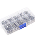 Plastic case containing Stainless Steel Screws And Nuts Set Kit 340 Pieces 304 Rustproof Hardware Fasteners for DIY projects.