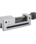 Versatile QGG50 Surface Grinder Toolmaker Vise With Integrated V-Grooves showing side view with clamping screw for secure holding.