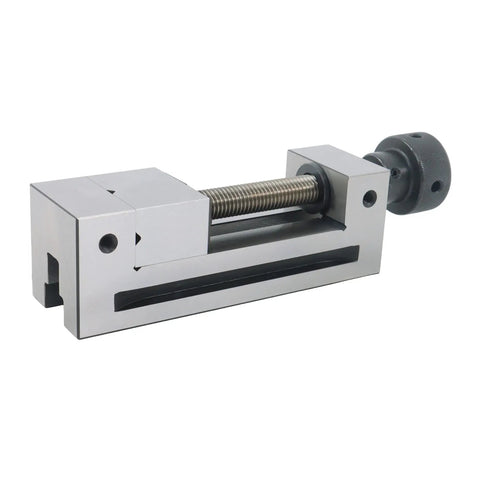 Versatile QGG50 Surface Grinder Toolmaker Vise With Integrated V-Grooves showing side view with clamping screw for secure holding.