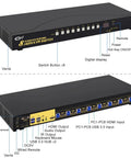 8 Port HDMI KVM Switch Delivering Smooth 4K 60Hz Video And USB 3.0 Ports for controlling eight PCs with front and back panels shown.