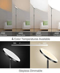 RGB LED Floor Lamp With Remote 36W 3600LM 69 Inch Tall Torchiere showing 4 color temperatures in a living room setup