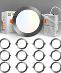 Display of 12 Pack 6 Inch LED Recessed Lights Ultra Slim Dimmable Canless Downlights With 5 CCT 2700K To 5000K, CRI90 Plus IC Rated J Box