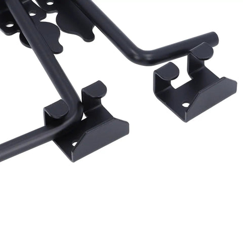 Heavy Duty 12 Inch Steel Gate Drop Rod Two Pack Black Powder Coated Ground Latch showing installation brackets and hooks.