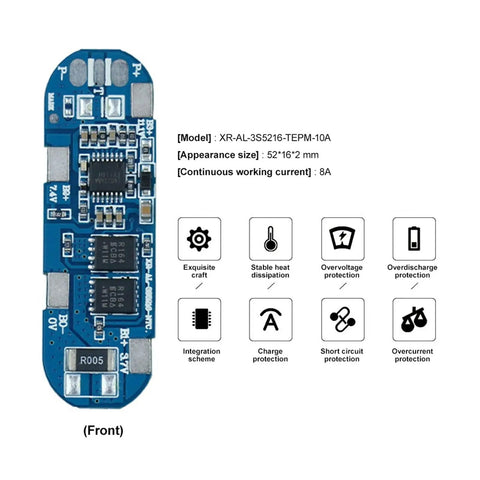 Built Like A Tank Three Series Eight Amp Battery Management Board For 18650 Li Ion Packs Plug And Play Installation with clear circuit layout.