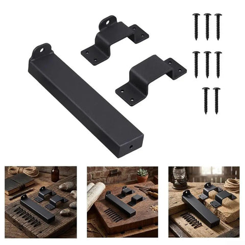 7.5-Inch Slide Bolt Gate Latch Padlockable 7.5-Inch Slide Bolt set with black finish and screws on wooden surface.