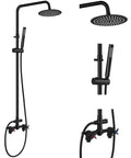 Heavy Duty Outdoor Shower Kit With 8 Inch Rainfall Head And Handheld Sprayer, Exposed Shower System with sleek matte black finish