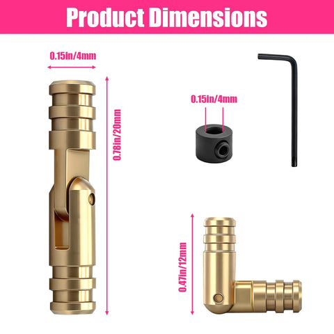 25 Piece Brass Hidden Cylinder Hinges Kit With Drill Locator And L Shaped Hex Wrench For DIY Woodworking Crafts Jewelry Boxes Small Boxes Cabinets 135 Degree Folding Mini Barrel Hinges For Wooden Cases 0.15x0.78 In, showing dimensions and components