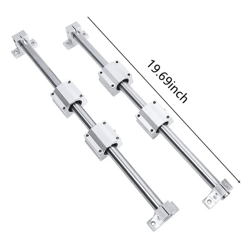 2 Pack Pro Grade Linear Rail Kit 500mm With 12mm Dia Ball Bearing Slide Bushing shown with measurement of 19.69 inches
