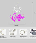 Coffee Cup LED Neon Sign For Home, Cafe, Bar, Or Office, 15x12 inches, includes dimmer, screws, chain, power adaptor