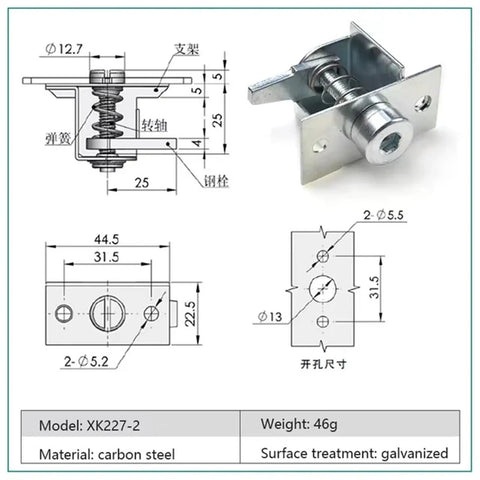 Diagram and photo of Heavy Duty Metal Hex Socket Cabinet Lock With 8mm Socket, Tubular Cam Design, silver tone, compact 64x38x59mm.