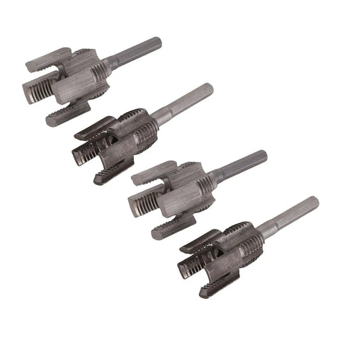 Alloy steel cutters for Dual Function Pipe Threading Tool Set For Home Repair And PVC Work, fits half inch and three quarter inch pipes.