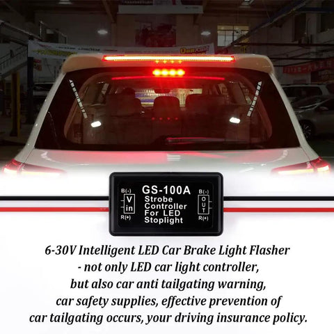 Universal 6V-30V LED Brake Light Flasher Module With Prewired Harness Pulsing Strobe Controller installed on car