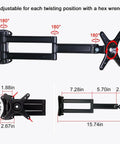 Heavy Duty Fold Down Wall Bracket For Tight Squeeze Areas And Over Bed Reading Stand showing adjustable pivot arm dimensions 15.74in.