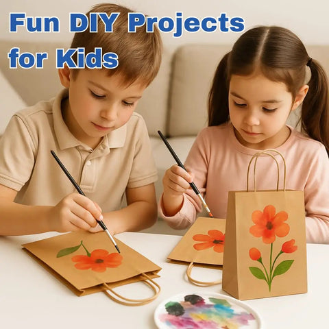 DIY Kraft Paper Bags 200 Pack 110 GSM Thick 18x7x18.5 Inch Twisted Handles Recyclable Eco Friendly Bulk Bags For Kids Art Crafts