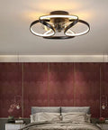 Swanky Smart Ceiling Fan Light Featuring Invisible Blades And Wireless App Control For A Chill Home Vibe Includes Dual Remote Dimmable Led Bulbs And Super Quiet Operation in a modern bedroom.