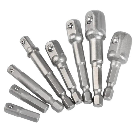 Heavy Duty 8 Piece Impact Adapter Set Built To Last For 1/4 Inch 3/8 Inch 1/2 Inch Hex Shank Square Nut Drill Extension Bit Set Made From Heat Treated Chrome Vanadium Steel With Secure Ball Bearing Heads