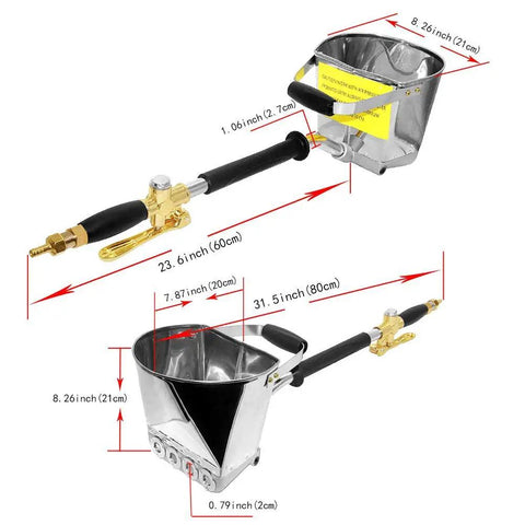 Dimensions of Air Powered Stucco Texture Sprayer For Cement And Plaster Wall Coating With Hopper Gun Four Nozzles Easy Handle Control Tool