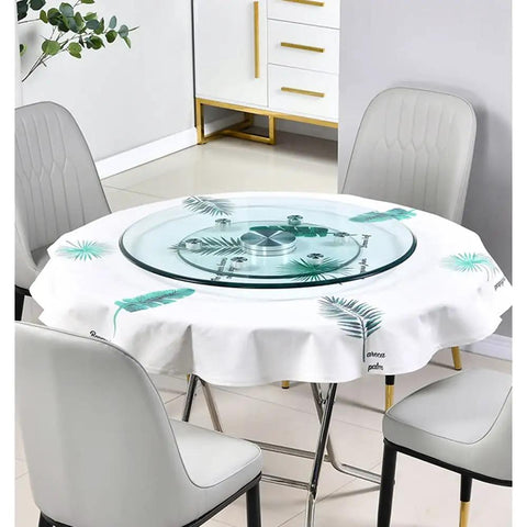Transparent Rotating Serving Tray for Dining Table 60 to 100 cm Tempered Glass Lazy Susan Turntable on round table.