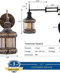 Two Pack Two In One Industrial Wall Sconce Lights Plug In Or Hardwired Antique Bronze Swing Arm Lamps With On Off Switch