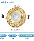 5w Vintage Brass Downlight Round Recessed Lighting Housing Trim Kits with decorative gold finishing and LED light.