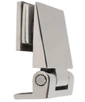 Premium 304 Stainless Steel Inclined Single Side Offset Pivot Hinge for 8 Through 12mm Tempered Glass Door, side view.