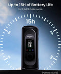 GeneSonic Pro Golf Speaker With Detachable GPS Rangefinder showing 15h battery life and digital clock display