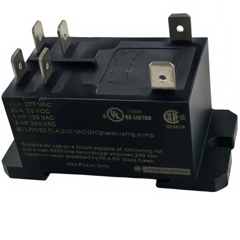 Heavy Duty Power Relay 230V Coil, 30A At 250 Or 277 VAC, DPST NO 2NO With 6 Tab Quick Connect, DIN Rail Or Panel Mount