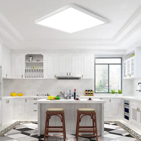 Ultra Slim 12 Inch LED Flush Mount Ceiling Light Fixture Sleek 24W 3200 Lumens 5000K Daylight White Flat Panel Square Modern Ceiling Lamp