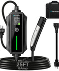 Portable Level One and Level Two EV Charger for Teslas and Other EVs with 240 Volt 16 Amp NEMA Six Twenty Home Charging Option and 120 Volt 12 Amp Adapter Adjustable 8 to 16 Amp NACS Compatible 25 Foot Cable ETL Certified LCD Display Travel Bag