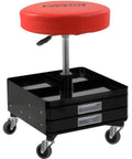 Heavy Duty 4 Inch Swivel Casters Featuring No Sweat Setup, Smooth Rubber Utility Cart Replacement Wheels on a rolling workshop stool.