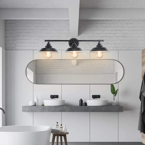Three Light Bathroom Vanity Light With Industrial Vintage Farmhouse Rustic Style Black Matte Finish Wall Sconce Fixture For Bathrooms
