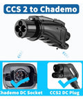 Portable CCS2 To CHAdeMO DC Fast Charge EV Supercharger Adapter 250KW 250A 1000V shown with connectors for EV charging.