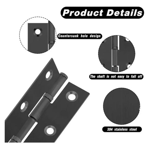 Rotating Concealed Door Hinges Set 20 Pieces Black Stainless Steel detailing countersunk hole and secure shaft design