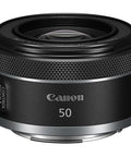 RF 50mm F1.8 STM Lens Bundle With UV Filter And Lens Cap Keeper For Low Light Portraits And Vlogging, lens close-up view.
