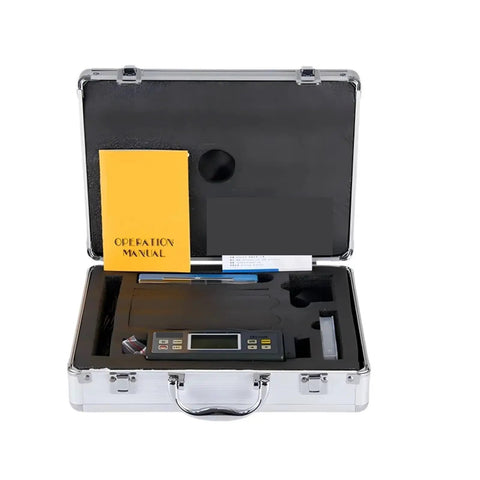 No Sweat Portable Surface Roughness Tester Ra Rz Gauge Digital Texture Measuring Instrument in aluminum case with manual.