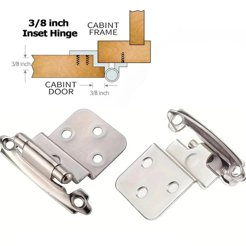 Diagram and image of Three Eighths Inch Inset Cabinet Hinges Self Closing Flush Face Mount With Door Bumper for easy installation.
