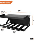 Dimensions of Heavy Duty Metal Power Tool Organizer Wall Mount Holds Five Drills And Space For Cordless Charger Ideal Garage Storage Rack For Tools Bits And Accessories. Size 17 x 7.5 inches.