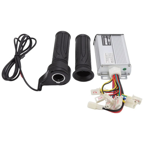 36V 1000W Brushed Motor Controller With Throttle Hand Grip Kit For Electric Bikes Scooters Go Karts components including grips and controller.