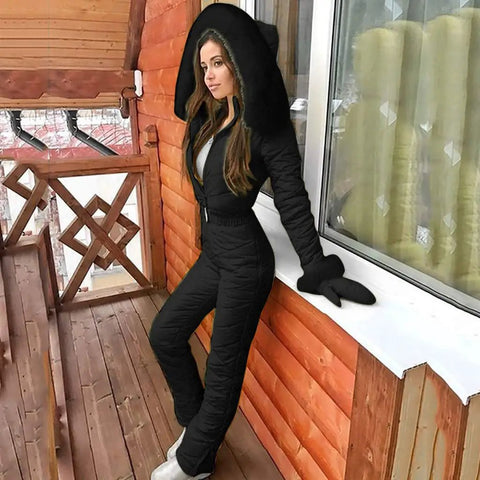 All Weather One Piece Snow Suit For Women And Men Waterproof Windproof Insulated Ski Jumpsuit For Snow Sports Black XL