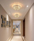 Crystal Flush Mount Ceiling Light Fixture With Sparkling Crystals in hallway, modern glam, chrome finish, elegant warm glow